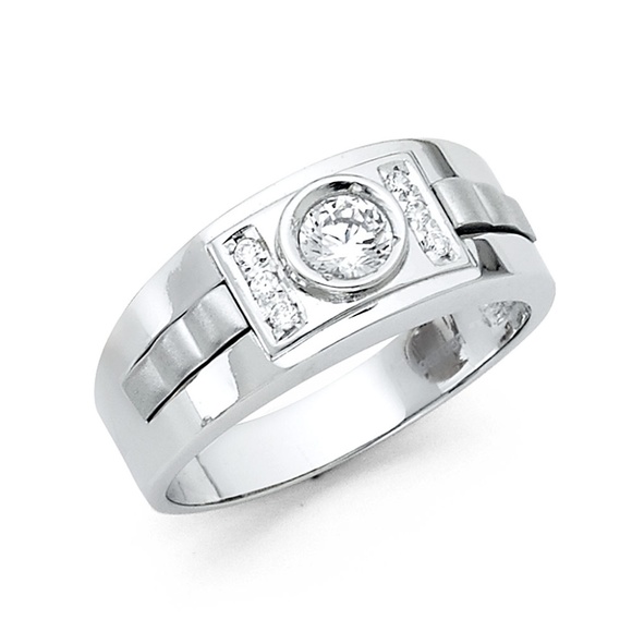14K White Gold CZ Men's Ring